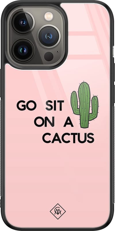 Casimoda® hoesje - Geschikt voor iPhone 13 Pro - Go Sit On A Cactus - Luxe Hard Case Zwart - Backcover telefoonhoesje - Roze