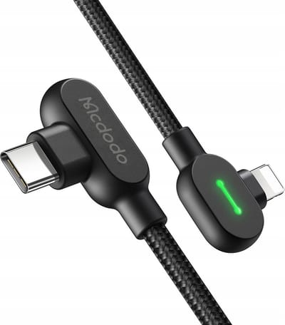Mcdodo - 90 Graden USB C naar Lightning Kabel - Haakse Aansluiting - 1.2 meter - Zwart