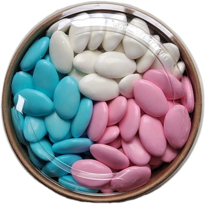 Chocolade dragees roze - wit - blauw in trioverpakking 900 gram voor doop geboorte babyshower doopsuiker