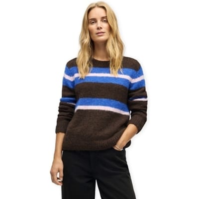 Trui Object Galia L/S Knit - Cocoa Brown/Blue/Pink