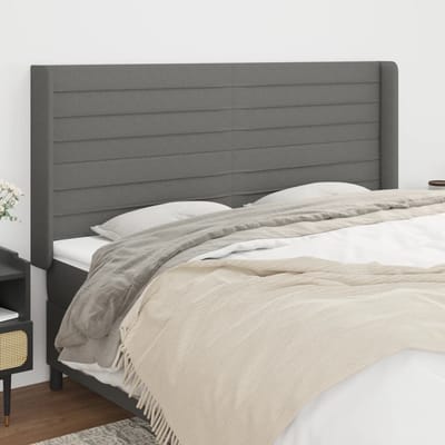 vidaXL - Hoofdbord - met - randen - 163x16x118/128 - cm - stof - donkergrijs