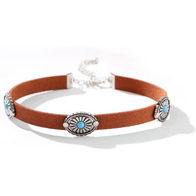 Collier Bohème Vintage Mode Fleur Métallique Collier Ras-de-cou en Velours Collier Collier Européen et Américain marron