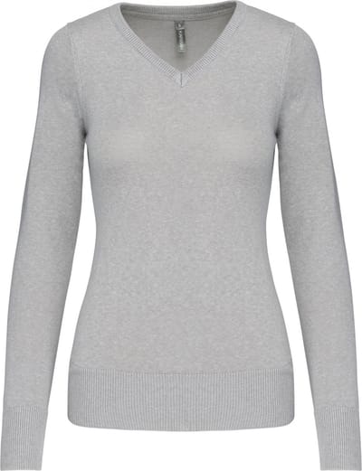 Pullover/Cardigan Dames XS Kariban V-hals Lange mouw Grey Melange 50% Katoen, 50% Acryl