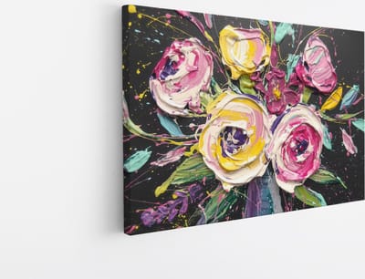 Saammp Canvas Schilderij - Expressieve Bloemen Schilderij - Natuur - Abstract - 45x30 - Foto op canvas - Wanddecoratie - Muurdecoratie Woonkamer - Kantoor Decoratie
