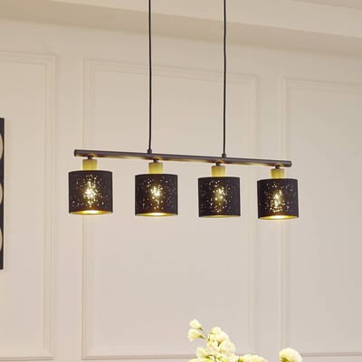 Lindby - hanglamp - 4lichts - Stof, metaal - H: 11 cm - E14 - zwart, goud