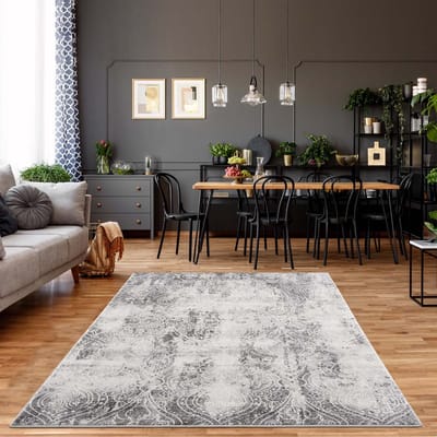 Grijs Tapijt Laagpolig Vloerkleed Koho Marmer Vibes - 120x170cm- Modern - Woonkamer - Salon - Slaapkamer - Eetkamer