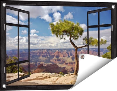 Gards Tuinposter Doorkijk Grand Canyon met Boom - 60x40 cm - Tuindoek - Tuindecoratie - Wanddecoratie buiten - Tuinschilderij