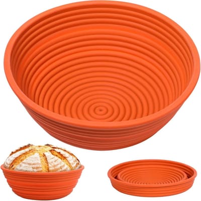 Quvo® Rijsmandje Broodbakken - Rijsmandje Brood - Rijsmand Rond - Banneton - Deegkleed Linnen Rijsmand Ovaal - Zuurdesem Starter Set - Deegmand Met Deegschraper, 5 Lamme Messen En Deeggarde - ‎Natuurlijke Rotan Kleur - 23cm - 23cm - 10cm