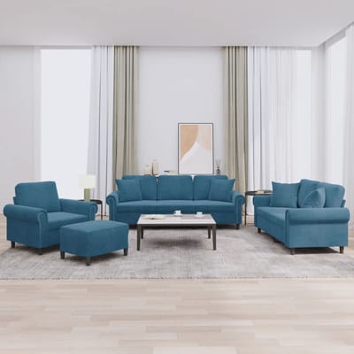 vidaXL - 4-delige - Loungeset - met - kussens - fluweel - blauw