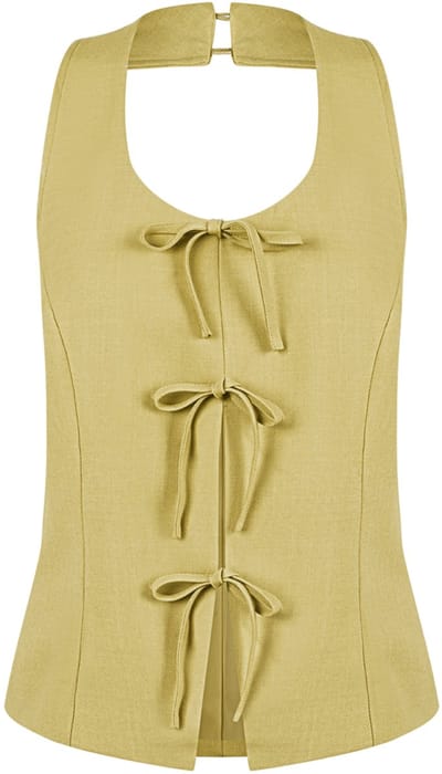 Gimme - Bow Sleeveless Top – Mouwloze Top met Strikdetail – Elegante Zomerse Blouse - Groen - Maat S