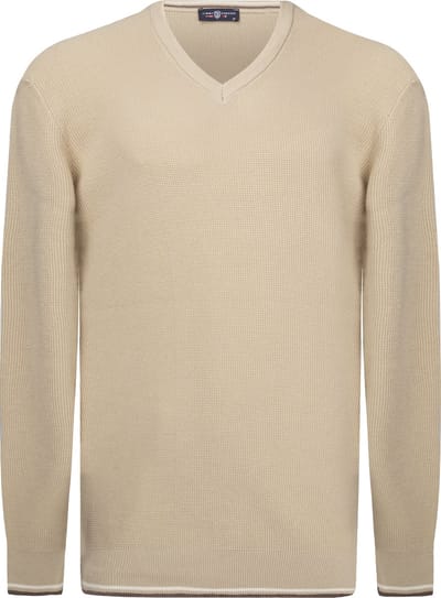 Jimmy Sanders V-Neck Sweater - V Trui - 100% Katoen Heren Beige - L