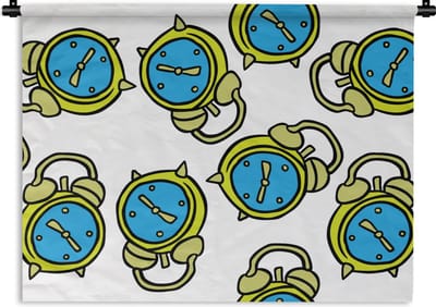 Wandkleed - Wanddoek - Wekker - Patroon - Cartoon - Slapen - 60x45 cm - Wandtapijt