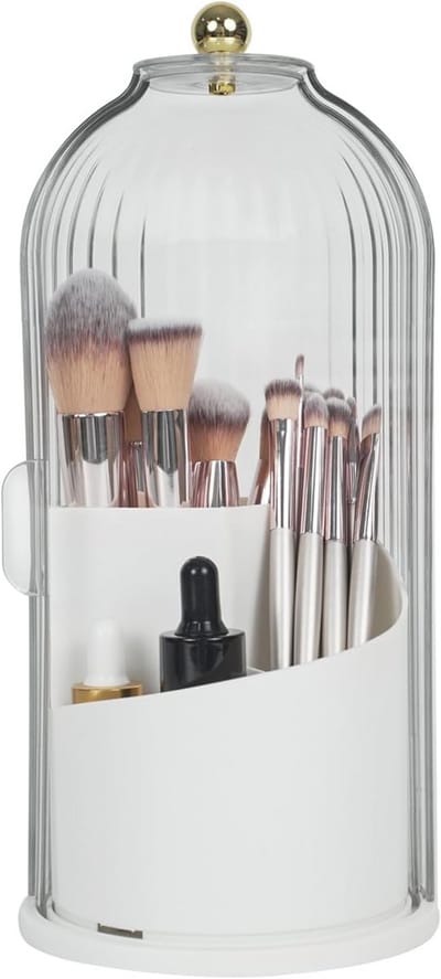 Draaibare Make-Upborstelhouder Organizer met Deksel - Stofdicht en Waterdicht voor Badkamer en Wastafel