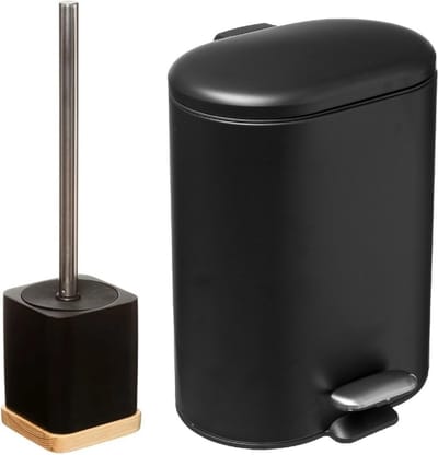 5Five Badkamer/toilet accessoires set - WC-borstel/pedaalemmer 6L- zwart - metaal/polyresin