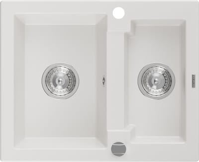 Mexen Carlos granieten spoelbak 1,5-komor 582 x 475 , wit, chrom sifon - 6518581500-20
