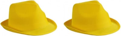 Trilby feesthoedje - 2x stuks - geel - voor volwassenen - voordelige carnaval verkleed party hoeden