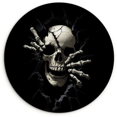 WallCircle® Wandcirkel 120x120 cm - Muurcirkel Schedel - Zwart - Doodshoofd - Eng - Muurdecoratie woonkamer - Wanddecoratie slaapkamer - Kamer decoratie accessoires - Ronde schilderijen XXL