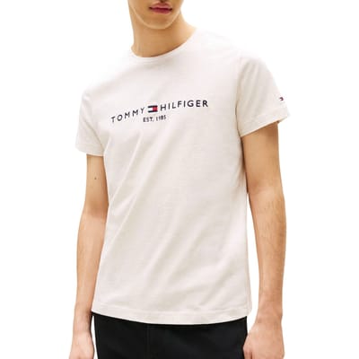 T-shirt Korte Mouw Tommy Hilfiger Slim Logo Embroidery T-Shirt Heathered Oatmilk