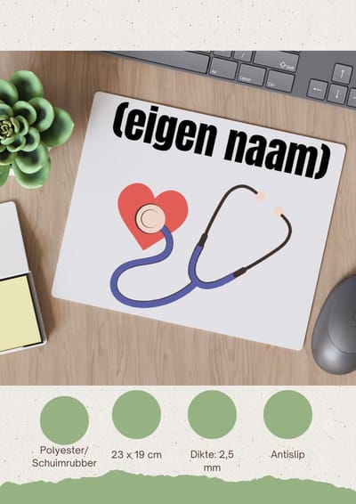 Akyol - dokter slethoscoop met eigen naam Muismat - Dokter - iemand die dokter is - ziekenhuis - hart - verjaardag - cadeau - kado - 23 bij 19 cm