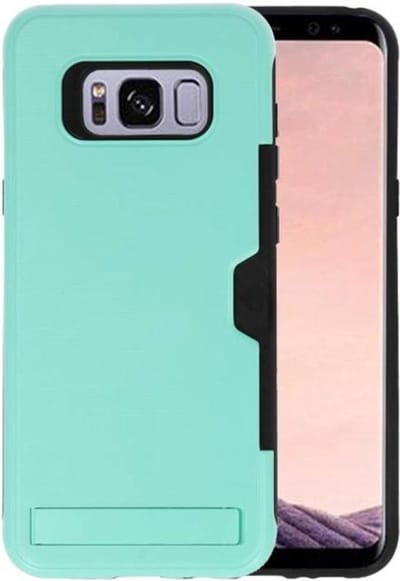 Turquoise Tough Armor Kaarthouder Stand Hoesje - Hoesje Geschikt voor Samsung Galaxy S8 Plus