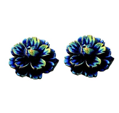 Oorbellen- Zilver Bloem- Blauw groen- 12 mm - Charme Bijoux