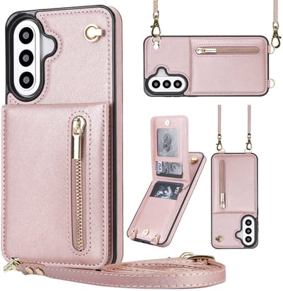 Hoesje geschikt voor Samsung A37 Hoesje met Koord - Solidenz A37 Wallet Case Cover - Telefoonhoes - Backcover met Koordje - Cord Case - Lanyard - Hoesje A37 - Zwart