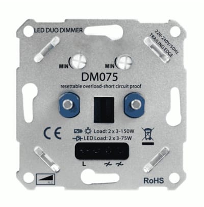 LED Duo Dimmer 2x 0-200W LED 220-240V - Fase Af- en Aansnijding - Universeel