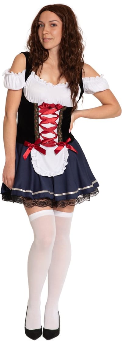 Partychimp Sexy Oktoberfest Dirndl Dames Linda Oktoberfest Dames Carnavalskleding Dames Carnaval Kostuum Dames - Polyester - Stretch - blauw - Maat L/40