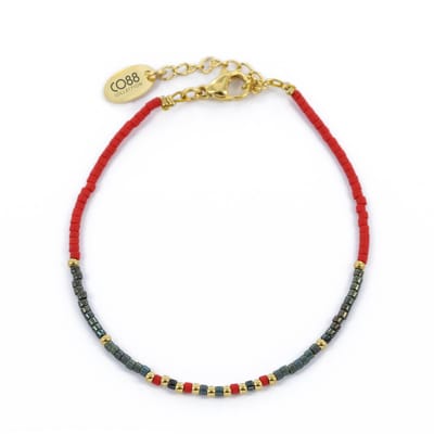 CO88 Collection 8CB-91157 Kralenarmband met Miyuki Kralen - Rood en Petrol - 16+3cm - Goudkleurig Slot
