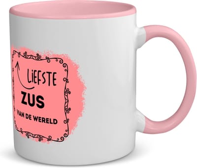 Akyol - liefste zus van de wereld koffiemok - theemok - roze - Zus - de liefste zus - verjaardag - cadeautje voor zus - kado - geschenk - 350 ML inhoud