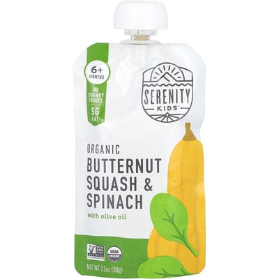 Serenity Kids, Potiron & Épinards Biologiques, à l'Huile d'Olive, 6 mois+, 3,5 oz (99 g)
