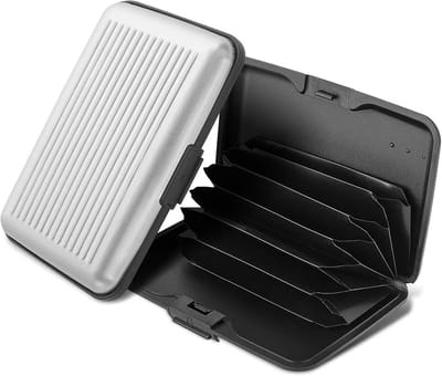Mini Creditcardhouder RFID Bescherming - Aluminium Visitekaarthouder met 6 Kaartvakken - Zwart en Zilver