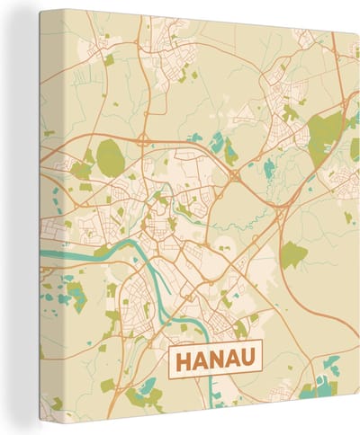 Canvas Schilderij Hanau - Plattegrond - Vintage - Kaart - Stadskaart - 20x20 cm - Wanddecoratie