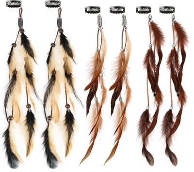 Dailygoods- Haaraccessoires Boheemse stijl - Veer Haaraccessoires - Haarextensions - Hoofdtooi met veren - 6 Stuks - Geschikt voor kostuumfeesten - Haarextensies