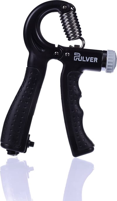 Pulver - Handtrainer 10 to 60kg met Vingertrainer - Handknijper - Knijphalter - Armtrainer – Gewichten - Hand knijper set - Handgripper - Hand gripper - grip - Onderarm trainer - Buigveer – Grip Trainer - Vinger - Hand spier - Fitness - Zwart