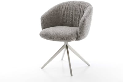 Eetkamerstoel Caja-Flex met armleuning kruisframe breed roestvrij staal bouclé zilver grijs 360° draaibaar rocker-functie pocketveer kern