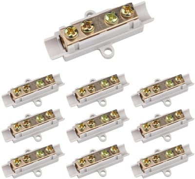 Set van 10 Messing Kabelterminals met Dubbele Schroeven, Hoogwaardige Verbindingen voor 1000 V, 100 A, Geschikt voor 2.5 tot 16 mm² Draad voor Verlichting en Elektrische Installaties