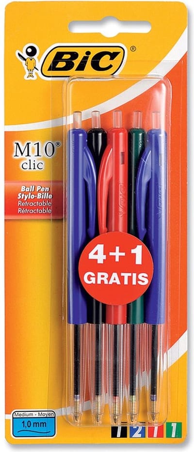 Bic balpen M10 | blister 4 + 1 gratis in geassorteerde kleuren