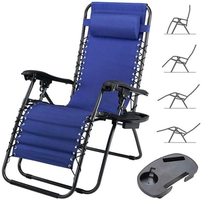 Unyqoos® Opvouwbare tuinstoel met verstelbare rugleuning en zijtafel voor buitengebruik