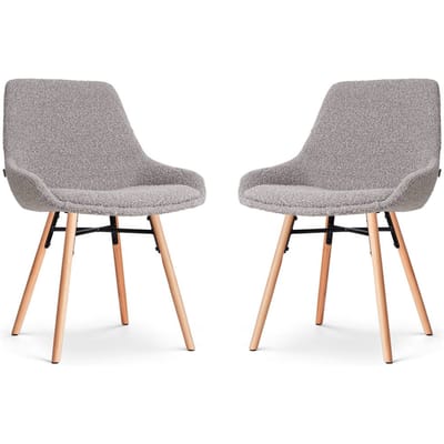 Nolon Nena-Isa Eetkamerstoelen Set van 2 Bouclé Taupe - Stof - Zonder Armleuning - Houten Poten - Scandinavisch - Comfortabel