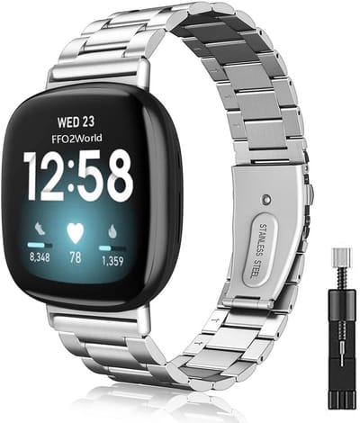 Stravo - Metaal Schakelbandje voor Fitbit Versa 4/Versa 3/Sense 1/Sense 2 – Zilveren Smartwatch bandje – Stevige RVS Vervangingsbandje Zakelijk Armbandje