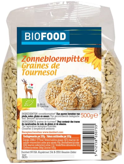 Damhert - Biofood Zonnebloempitten Biologisch - 3 x 500 gr - Voordeelverpakking