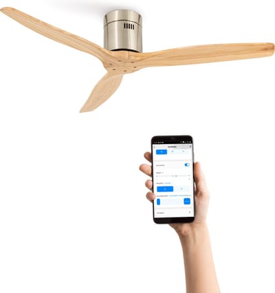 CREATE - Plafondventilator 40W silent Ø132 cm - Met Wifi - Met Afstandsbediening - 6 Snelheden - Timer - Zomer/Winter functie - Níkkel - WIND CALM