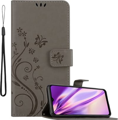 Cadorabo Hoesje geschikt voor Samsung Galaxy M33 5G in BLOEMEN GRIJS - Beschermhoes in bloemmotief met magnetische sluiting, standfunctie en kaartsleuven Book Case Cover Etui