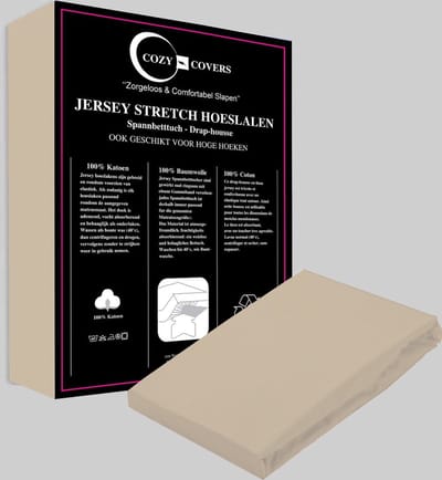Cozy covers Jersey hoeslaken 100% katoen 90x200 cm - rondomelastiek + 30 cm matrasdikte - Zand