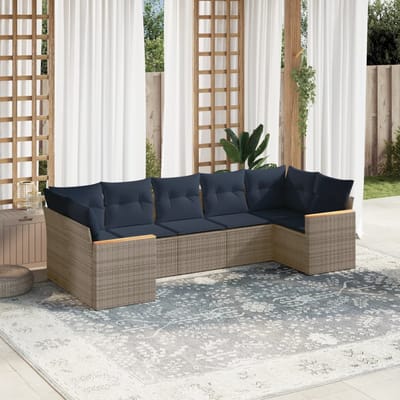 vidaXL - 7-delige - tuinbankset - met - kussens, - grijs - polyrotan