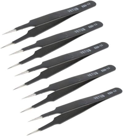 Pincetten Roestvrij Staal - Fijnmechanica Tools - Precisiewerk Uitvoeren - Antistatisch Fijne Punt - 5 Stuks 120mm - Zilverkleurig