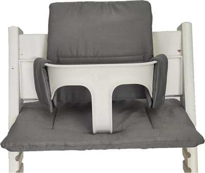 Zitkussen 100% biologisch katoen - Classic hoge stoel kussen - 2-delig voor Stokke Tripp Trapp kinderstoel - machinewasbaar eenvoudige bevestiging - grijs