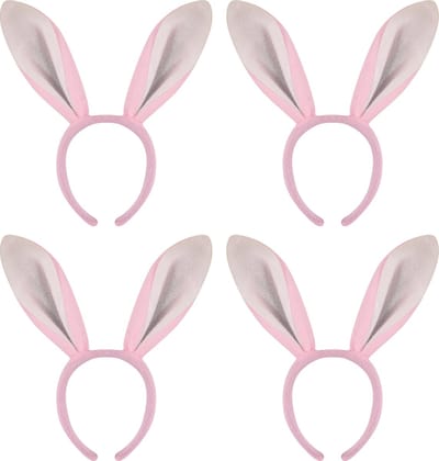 Konijnen/bunny oren - 10x stuks - roze met wit - volwassenen - 28 cm - Feest diadeem konijn/paashaas - Paas verkleedkleding