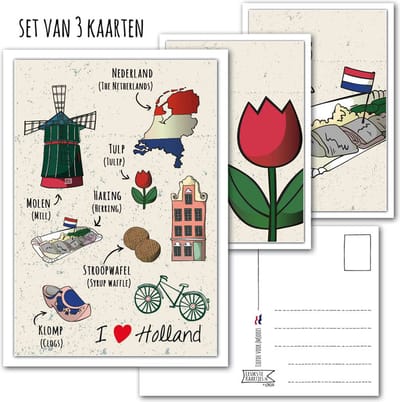 KaartenSet met Hollands Tintje -> Nr 2 (Postcrossing-Typisch-Hollands-Tulp-Haring-A6) - LeuksteKaartjes.nl by xMar